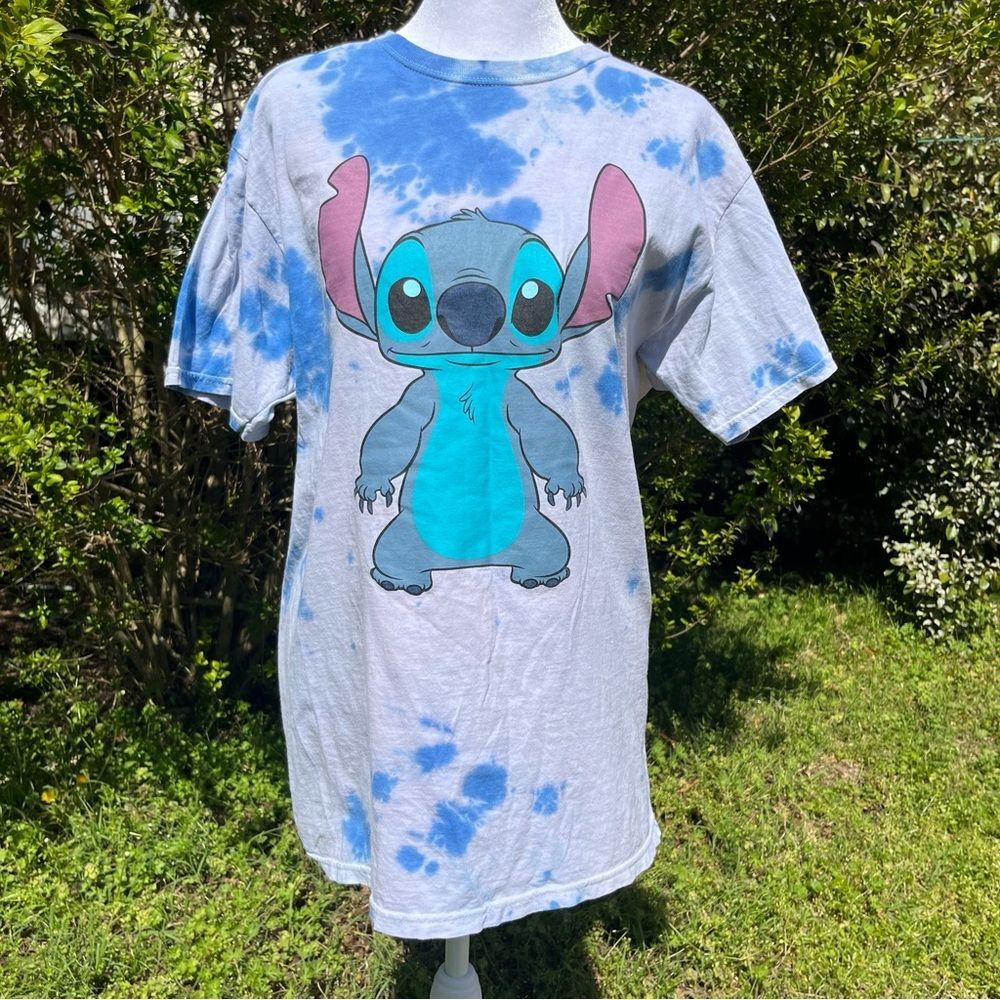 Lilo & Stitch Unisex Blue Tie Dye Graphic Tee Disney Size Medium 100% Cotton